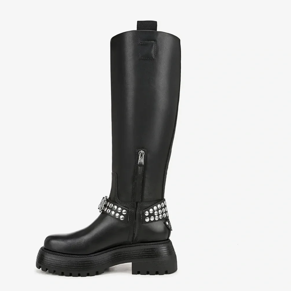 NEW Circus NY by Sam Edelman Hayes Women's Black Leather Stud Motorcycle Boot